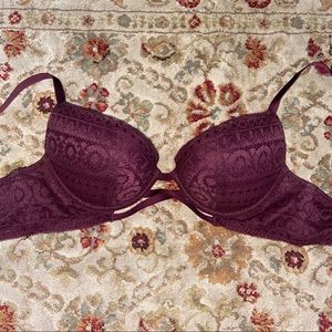 Aerie Emma Lace Push Up Bra Burgundy